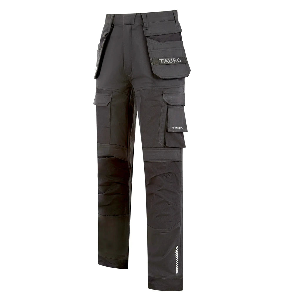 Tauro Rampage slim fit work trousers black side view with holster pocket