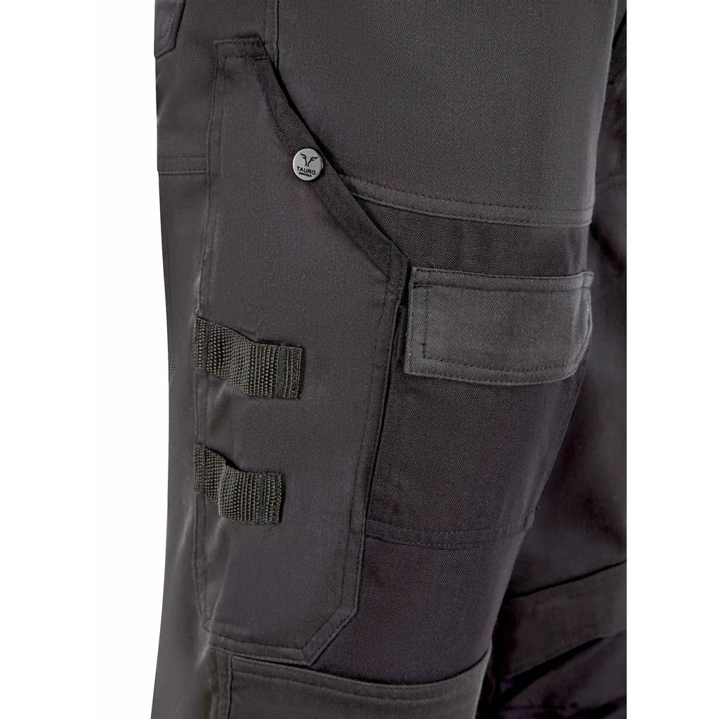 Tauro Rampage slim fit work trousers black holster pocket attachment detail