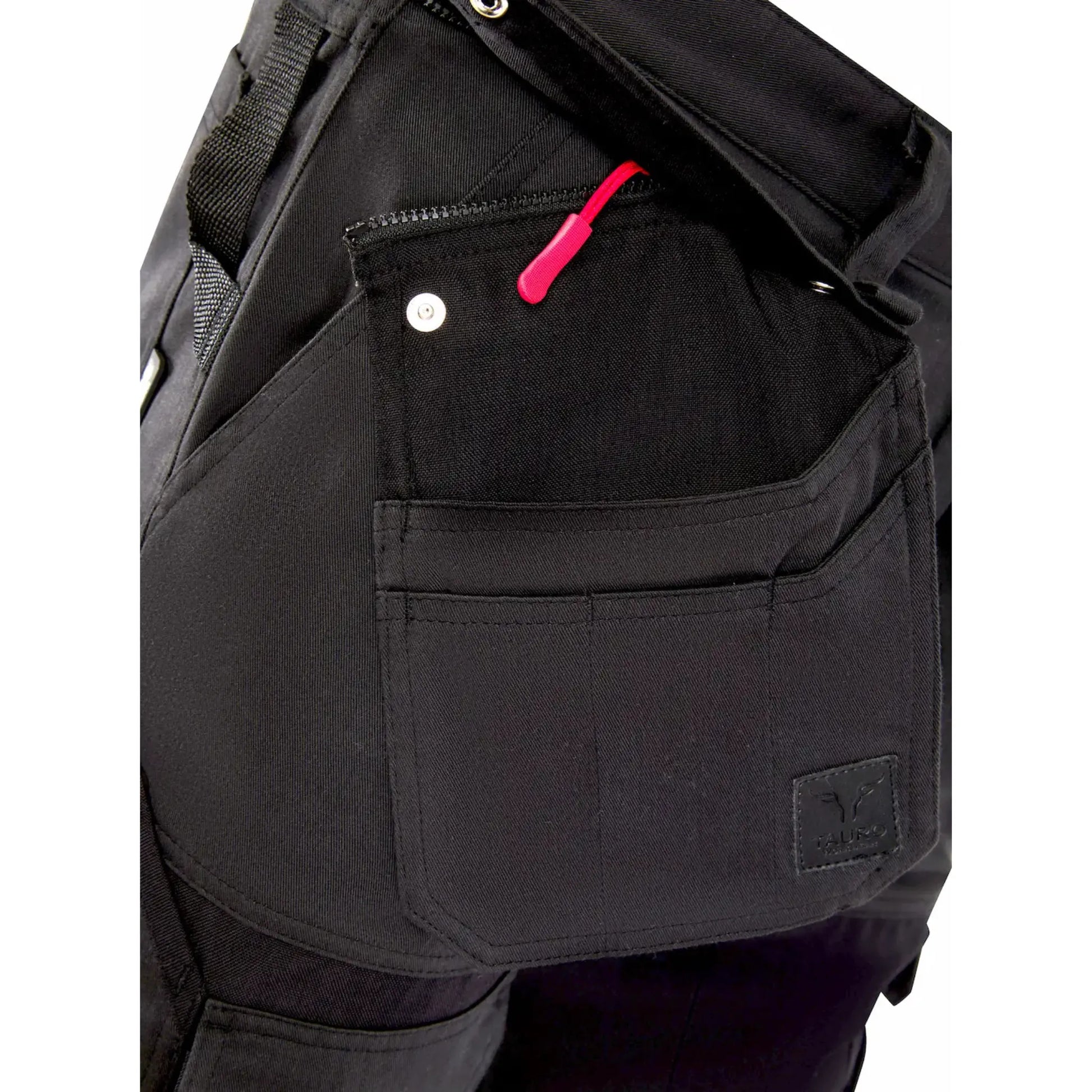 Removable holster pockets on the Rampage Workwear Trousers - Securely fasten or detach for personalised tool storage.