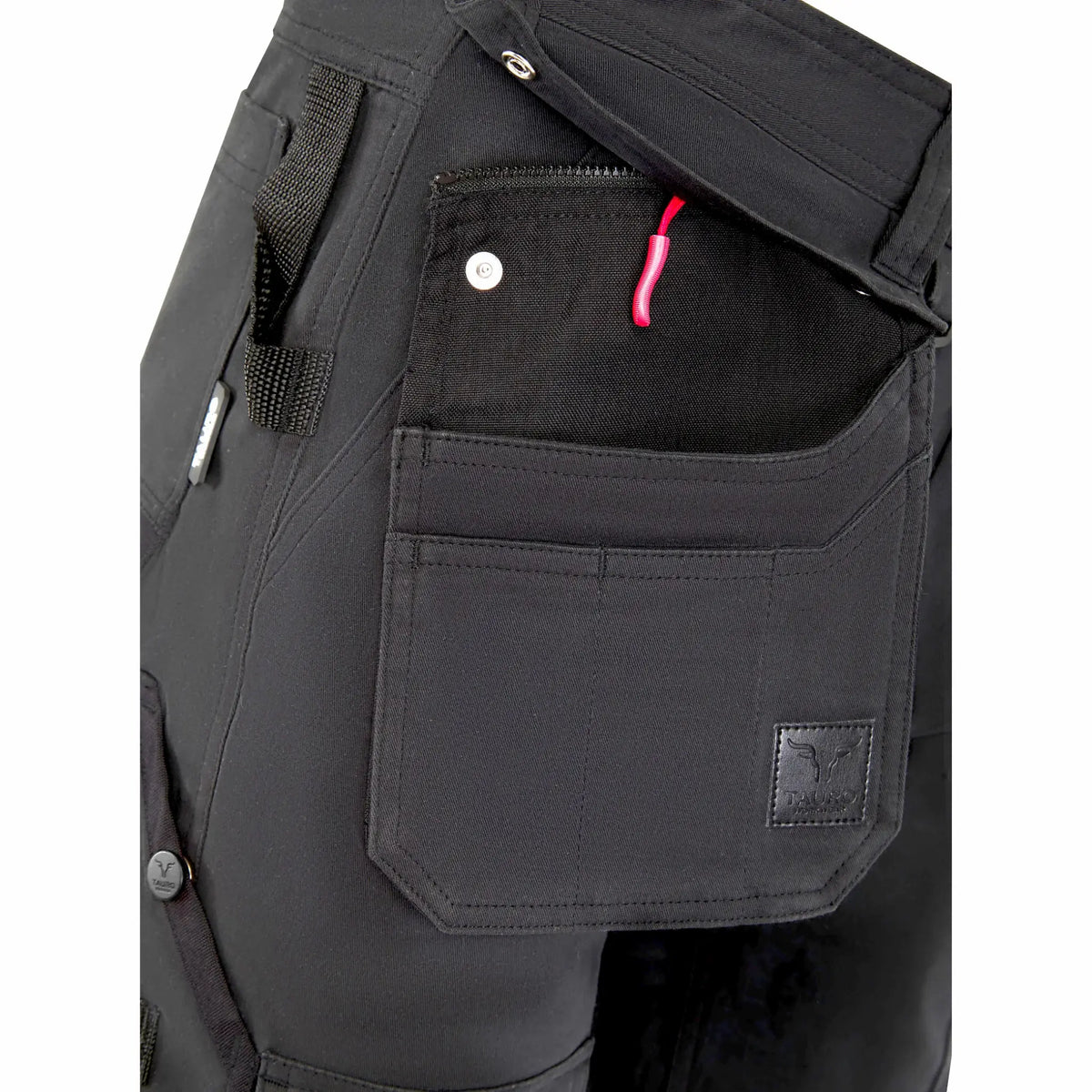 Tauro Ranger slim fit work trousers black holster pocket attachment detail